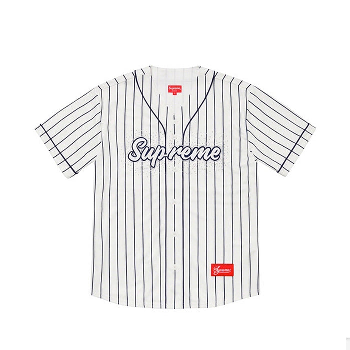 Supreme Rhinestone Baseball Jersey- Pinstripe – Streetwear Official