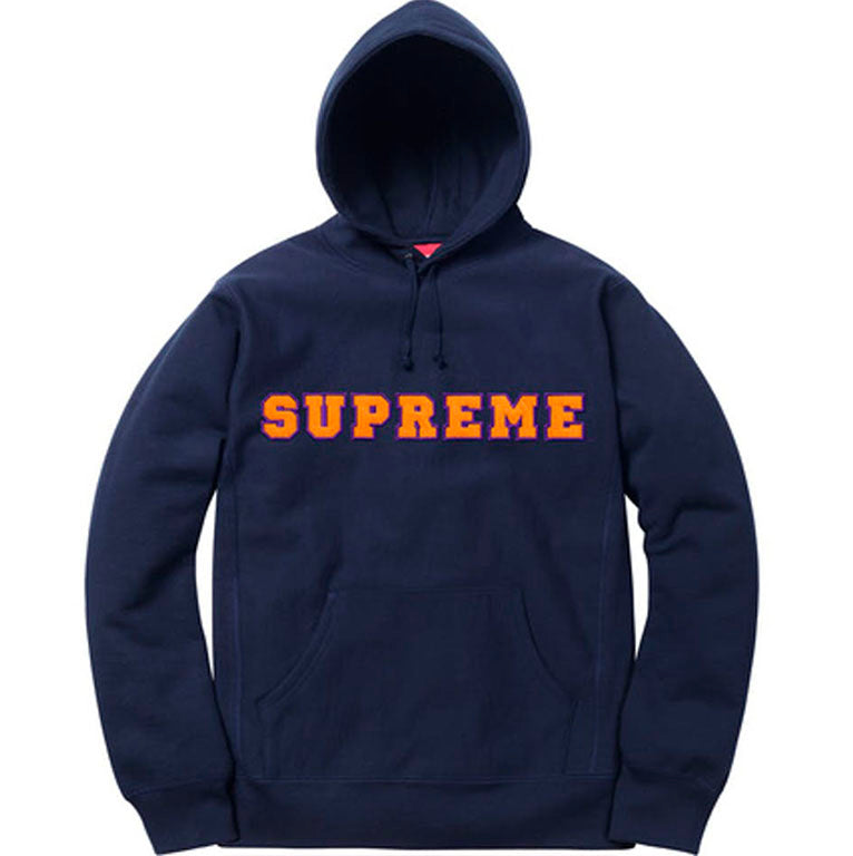 Supreme - Supreme Cord Collegiate Logo Hooded Sweatshirt- Navy