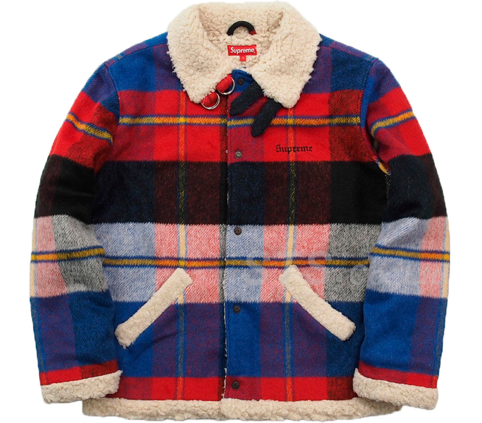 supreme plaid shearling bomber