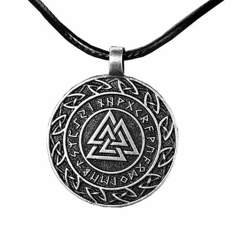 Asgard Crafted Circular Horn Valknut Symbol Pendant with Chain