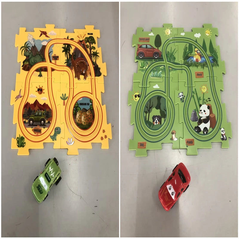 DIY Assembly Electric Railroad Speeder Toy with Multiple Track Configurations