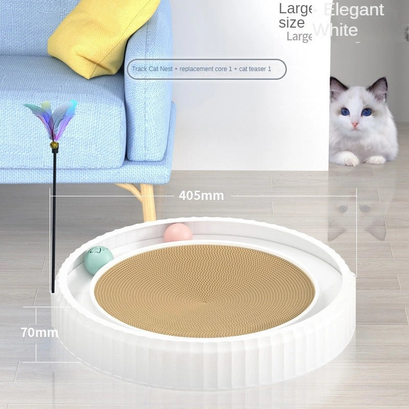 Round Cat Scratching Board with Toy Ball, Protects Furniture
