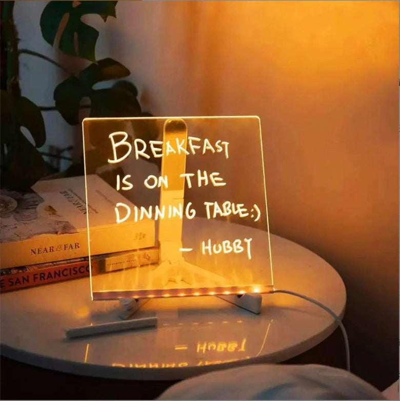 Acrylic DIY Note Board LED Night Light with 7 Pens