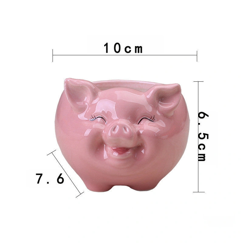 Nordic Cartoon Animal Ceramic Succulent Pot with Hand-Painted Designs
