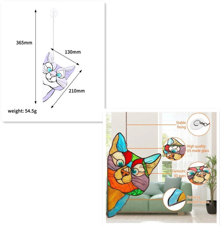 Stained Glass Cat Window Hanger Decoration - Reusable PVC Sticker