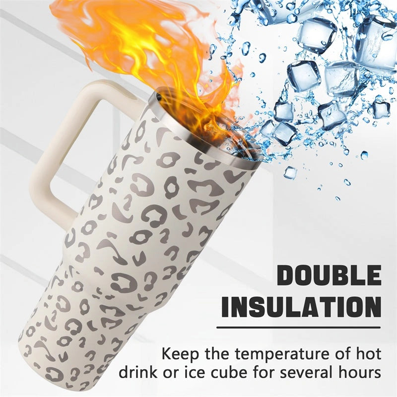 40oz stainless steel coffee mug with handle and straw, BPA-free