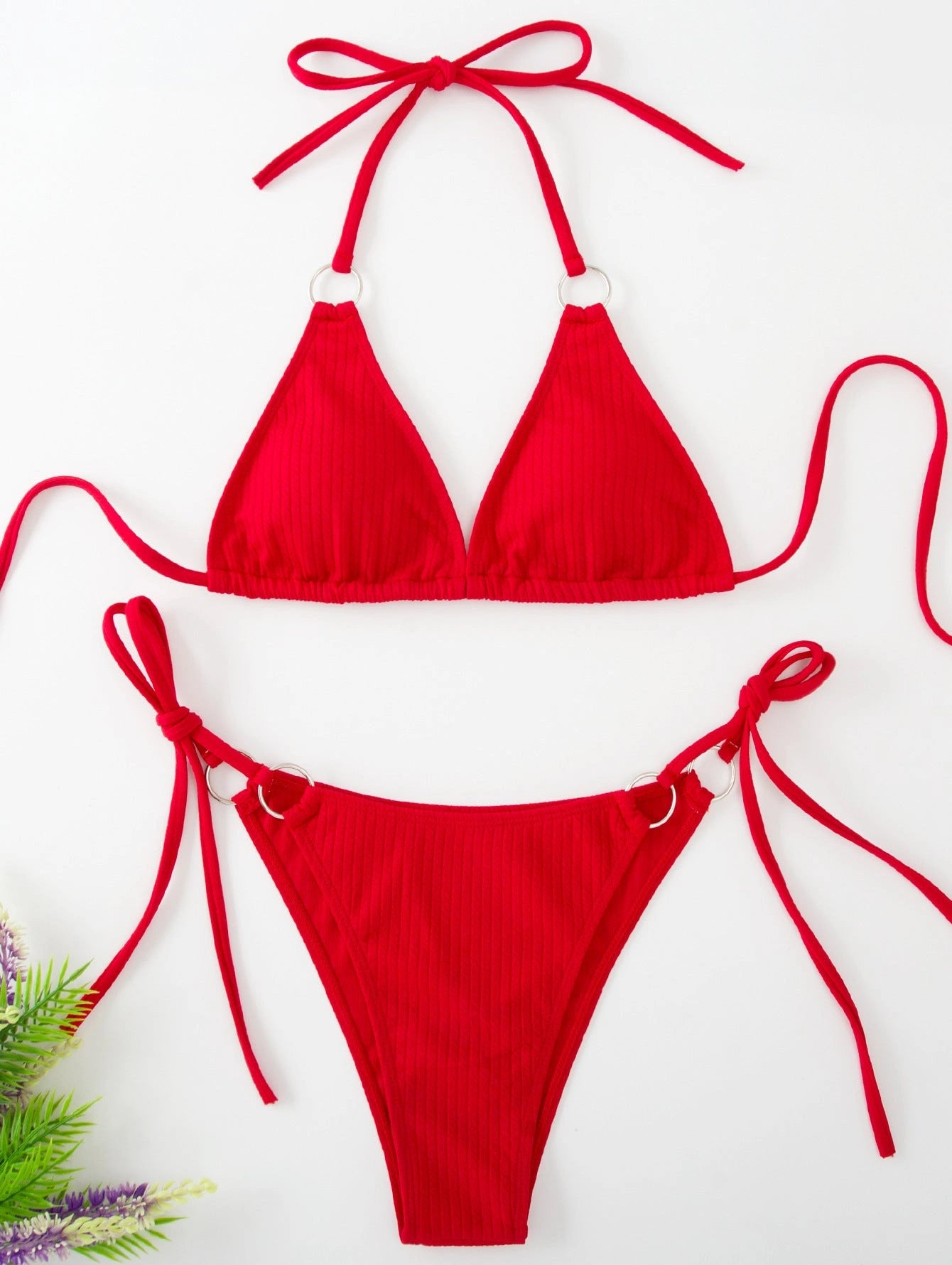 Bandage Style Bikini Set with Side Tie Detail in Polyester-Spandex Blend