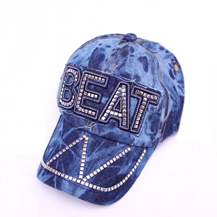 Stylish Korean Denim Baseball Cap with Rhinestones