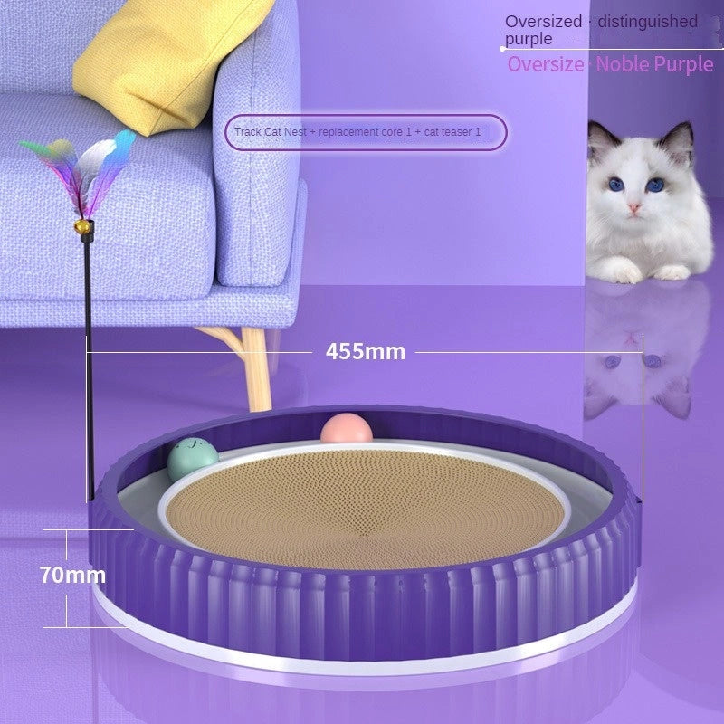 Round Cat Scratching Board with Toy Ball, Protects Furniture