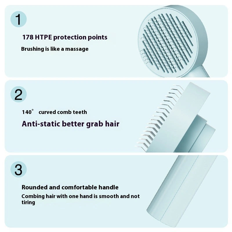 Self-cleaning pet comb with stainless steel needles for dogs and cats
