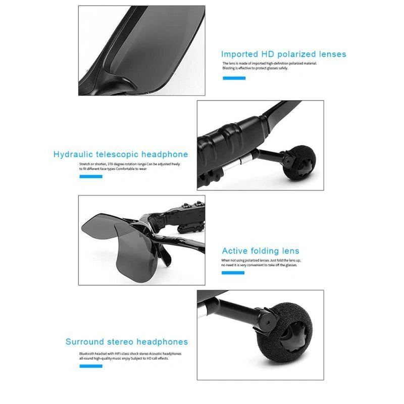 Bluetooth 5.0 Smart Sunglasses with Wireless Headphones and Microphone