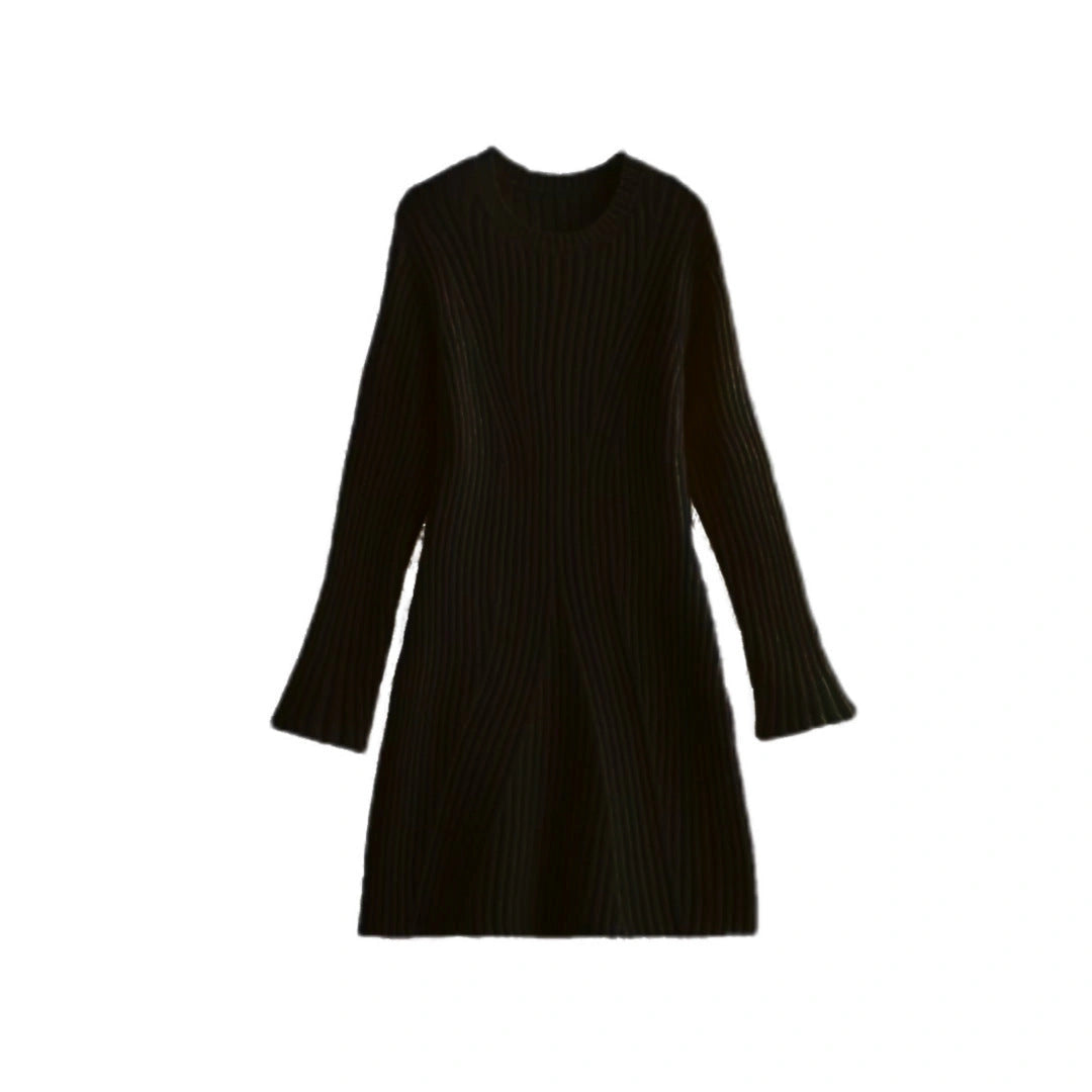 Stylish Ribbed Knitted Dress for Women - Slim Fit, Stand-up Collar