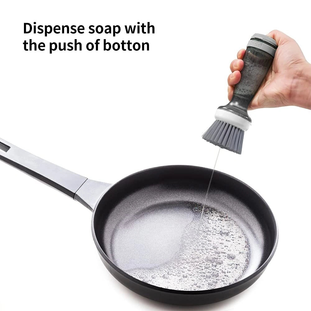 Pot Brush with Soap Dispenser for Effective Kitchen Cleaning