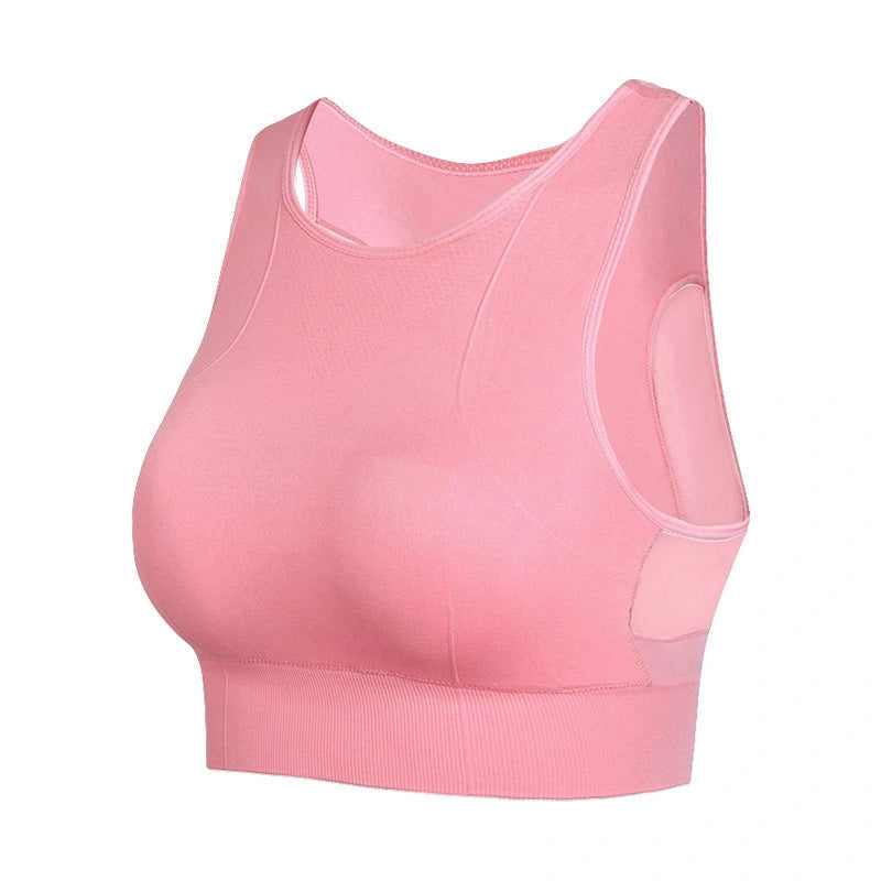No Underwire Mesh Beauty Back Double-decker Sports Bra in Cotton
