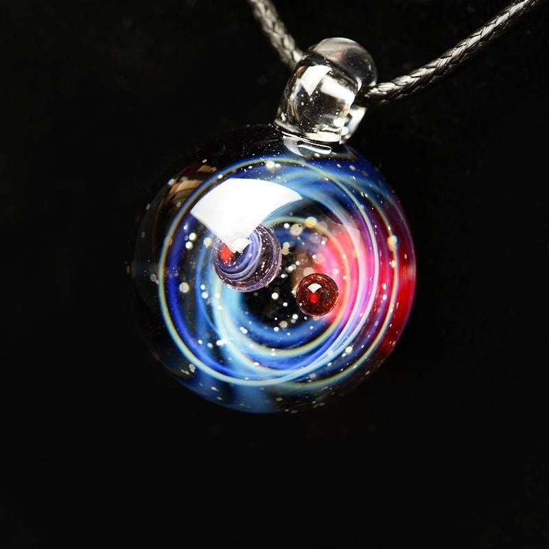 Cosmic Nebula Pendant Necklace with Glass Ball Design