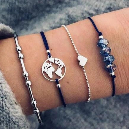 Bead Chain Bracelet Set with Star and Moon Design