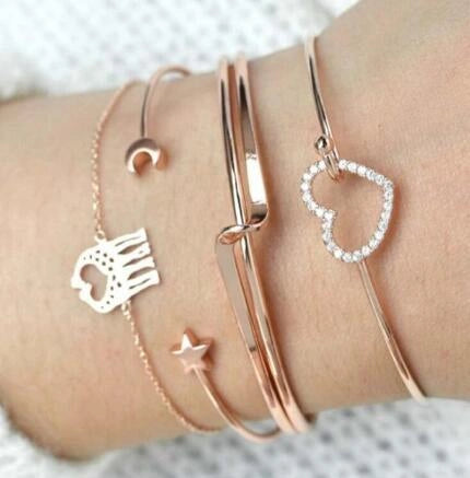 Bead Chain Bracelet Set with Star and Moon Design
