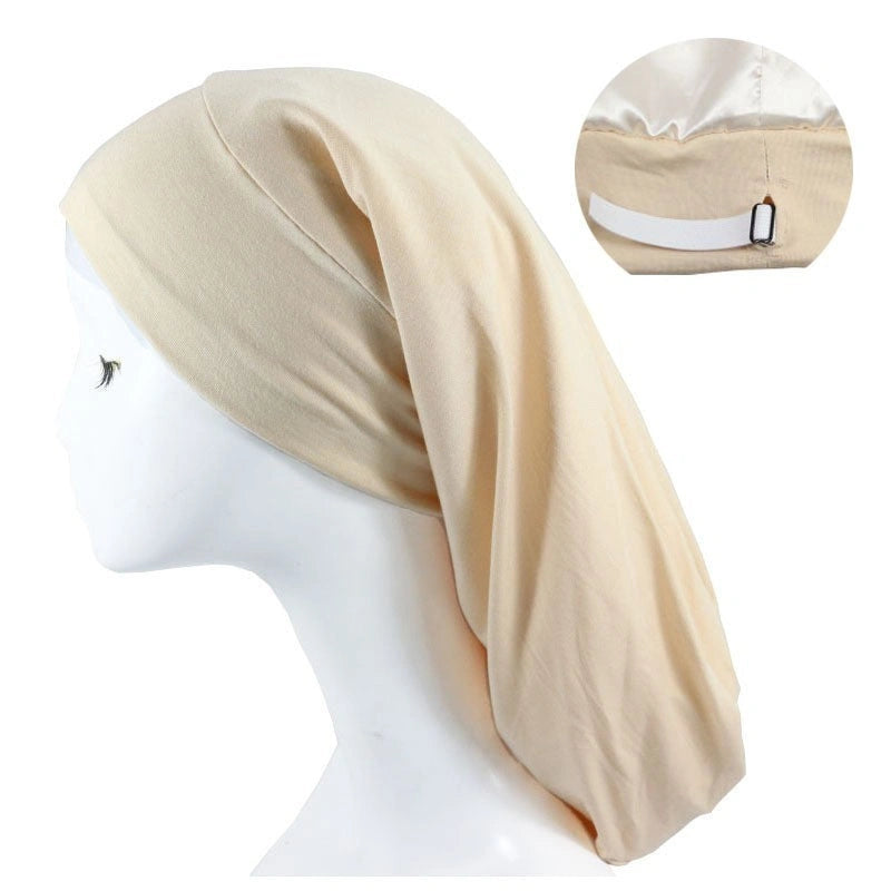 Adjustable Long Nightcap for Women in Satin with Cotton Lining