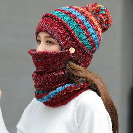 Korean winter knitted hat in wool with satin weave