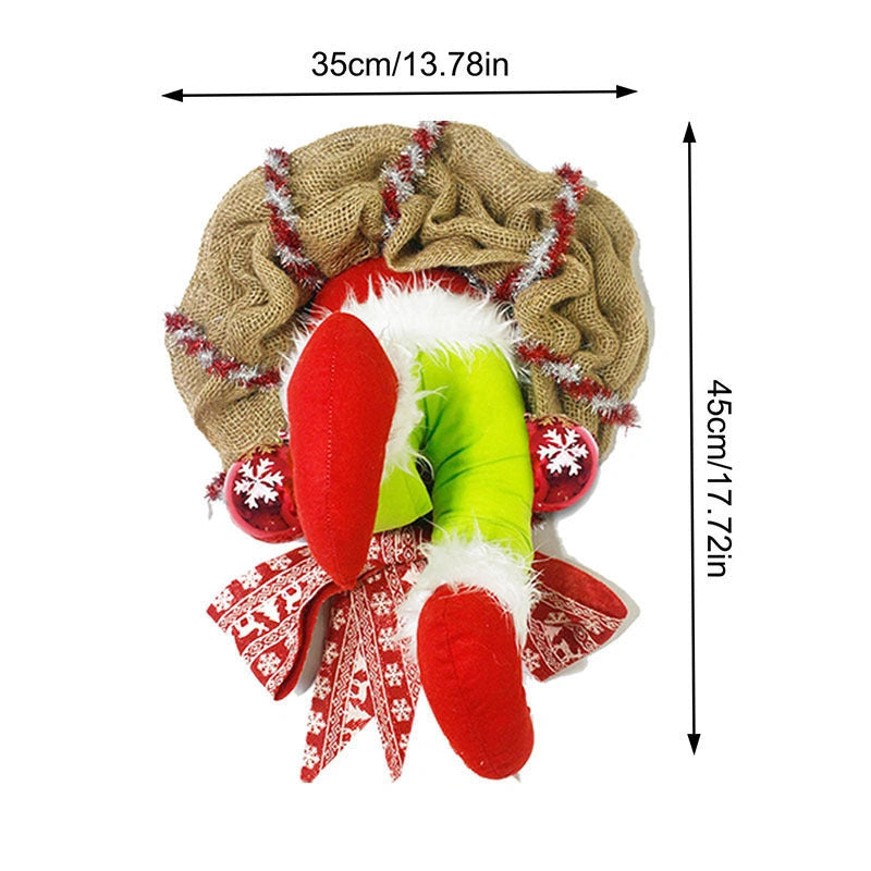 Christmas Thief Burlap Wreath with Santa Legs, Festive Door Decoration