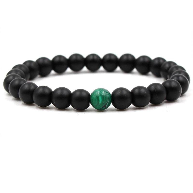 Classic Black Matte Green Malachite Bracelets with Elastic Strand for Unisex Wear