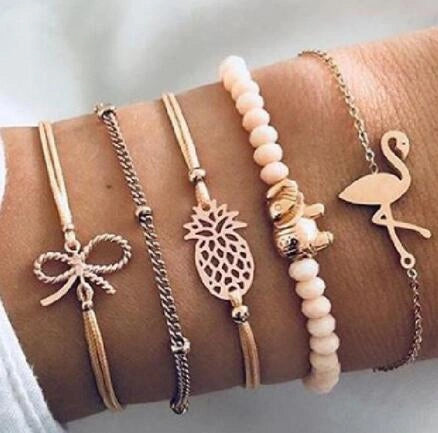 Bead Chain Bracelet Set with Star and Moon Design
