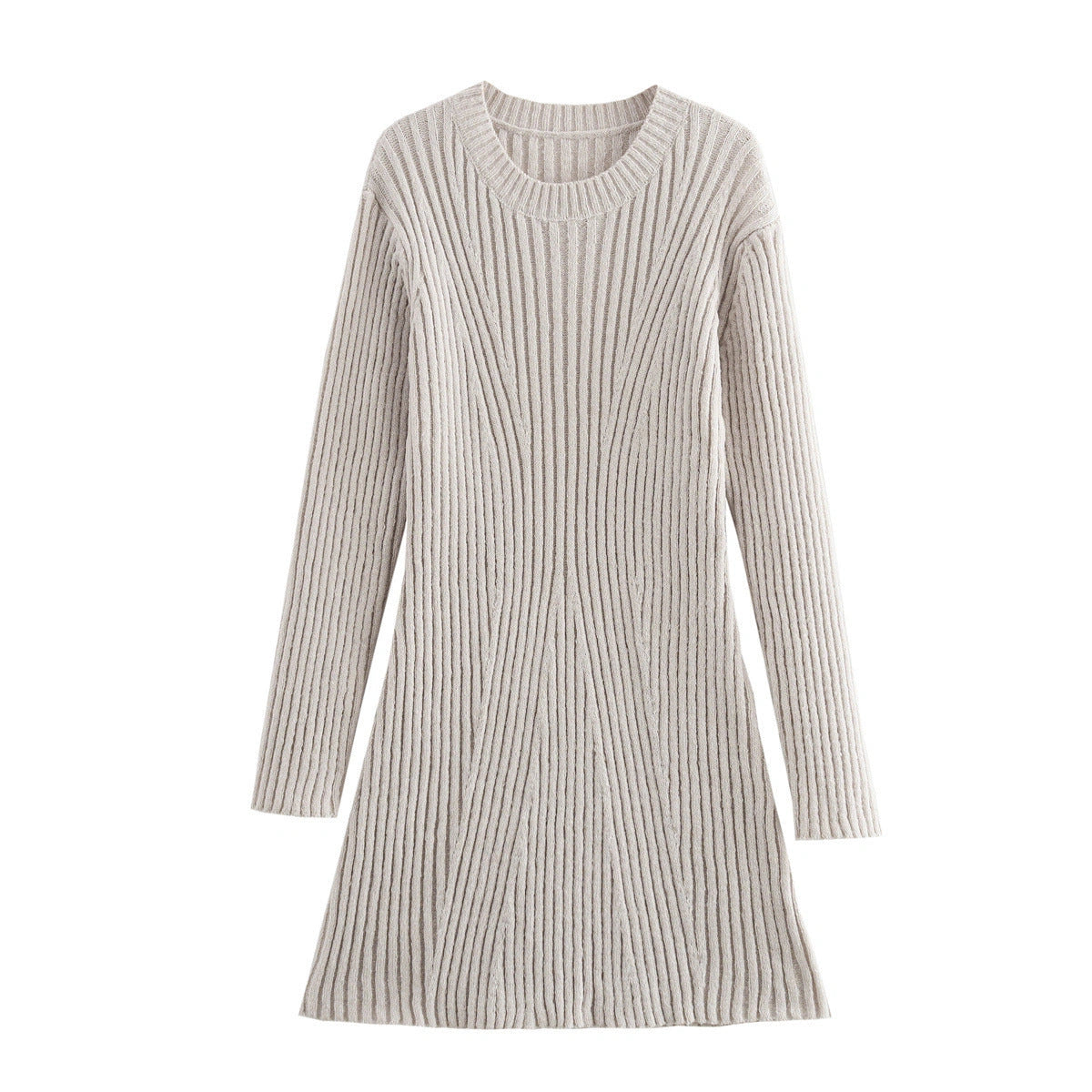 Stylish Ribbed Knitted Dress for Women - Slim Fit, Stand-up Collar