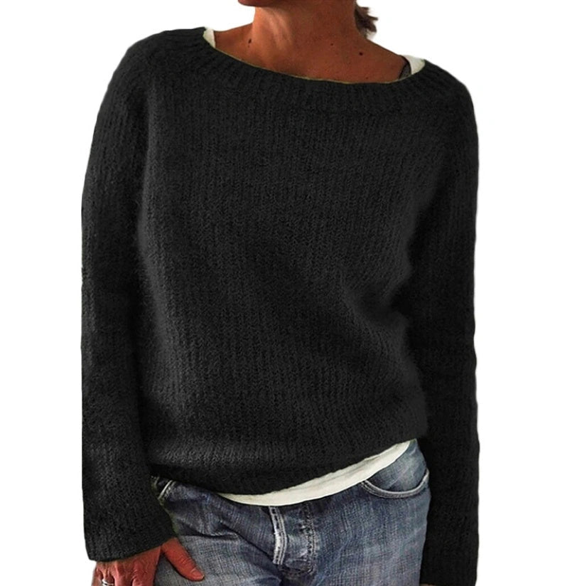 Casual fine wool knit sweater with conventional sleeves