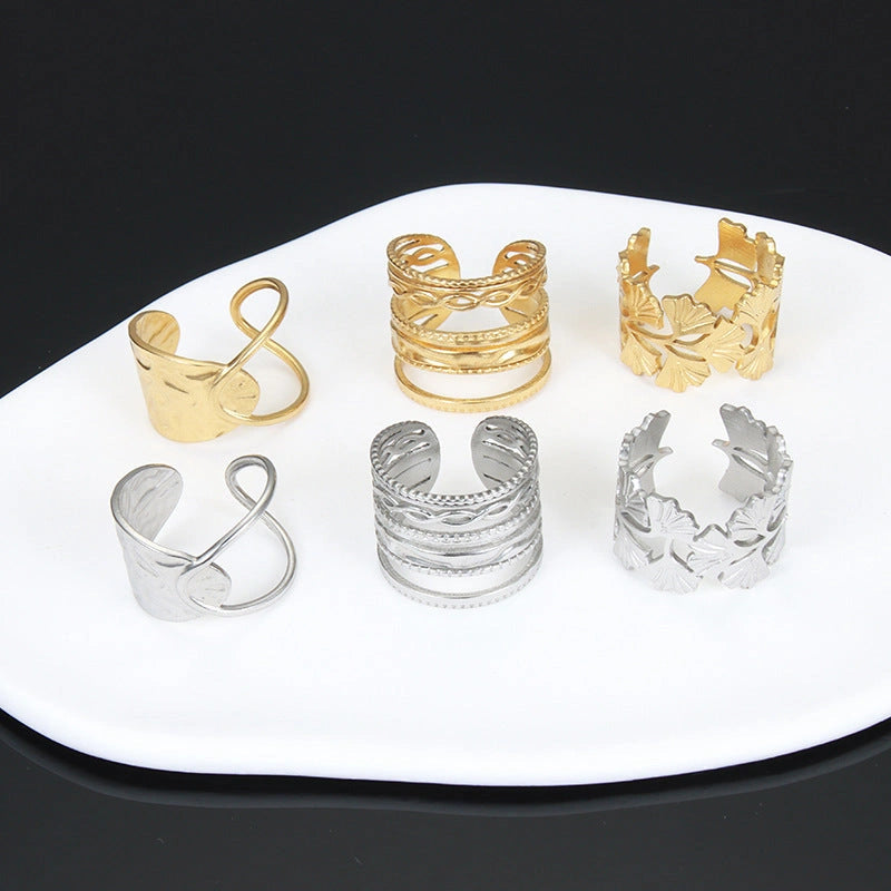Adjustable Stainless Steel Finger Ring with Unique Charm Designs