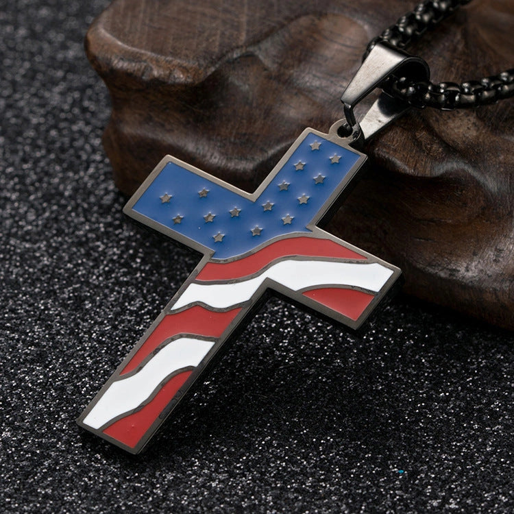 Stainless Steel Flag Cross Necklace for Men