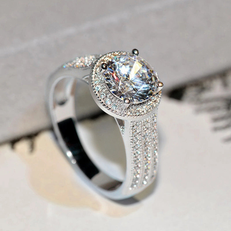 Classic Lotus Diamond Ring in Brass with Electric White Steel Finish