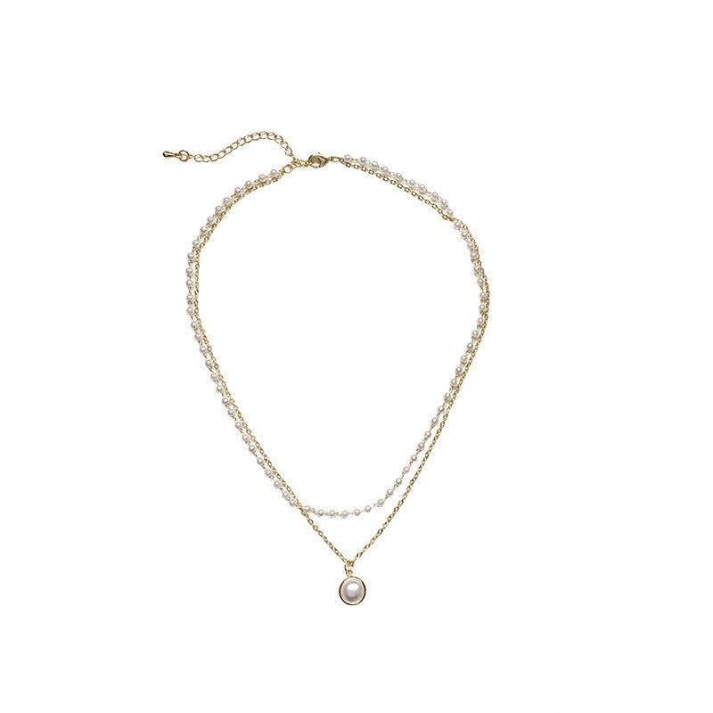Ancient Stacked Double-layer Pearl Necklace in Gold for Women