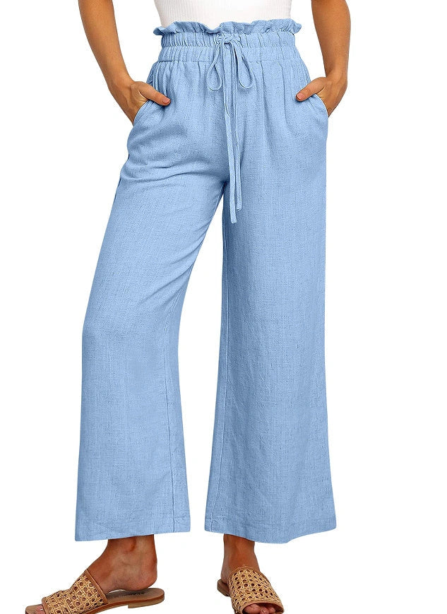 Stylish Elastic Waistband Wide Leg Cropped Pants