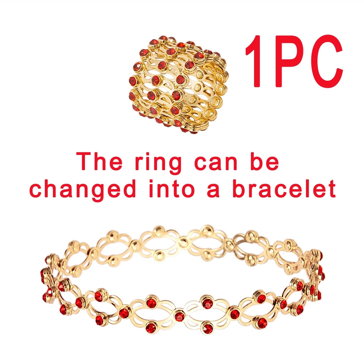 2-in-1 Folding Retractable Rings Bracelet with Rhinestone Detail