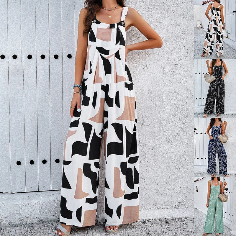Square Neck Jumpsuit with Pockets in Polyester Fibre