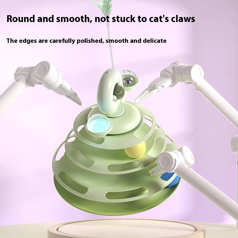 Interactive 4-Level Cat Toy Tower with Turntable and Roller Balls