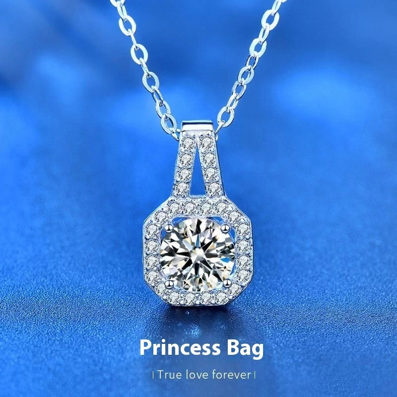 Moissanite S925 Sterling Silver Necklace for Women with Geometric Design
