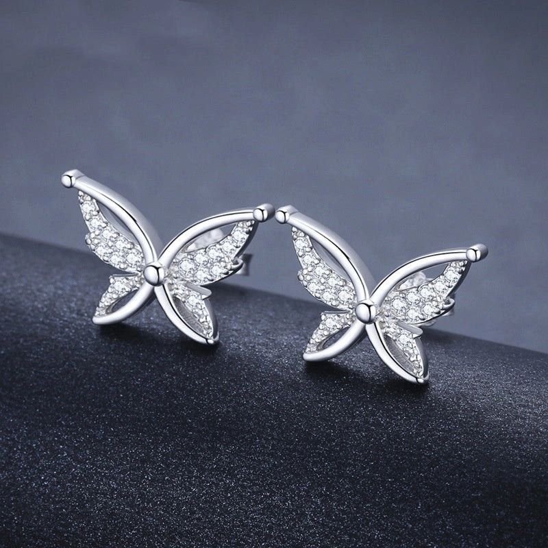 Black Butterfly Stud Earrings with Full Rhinestone Zircon Detail