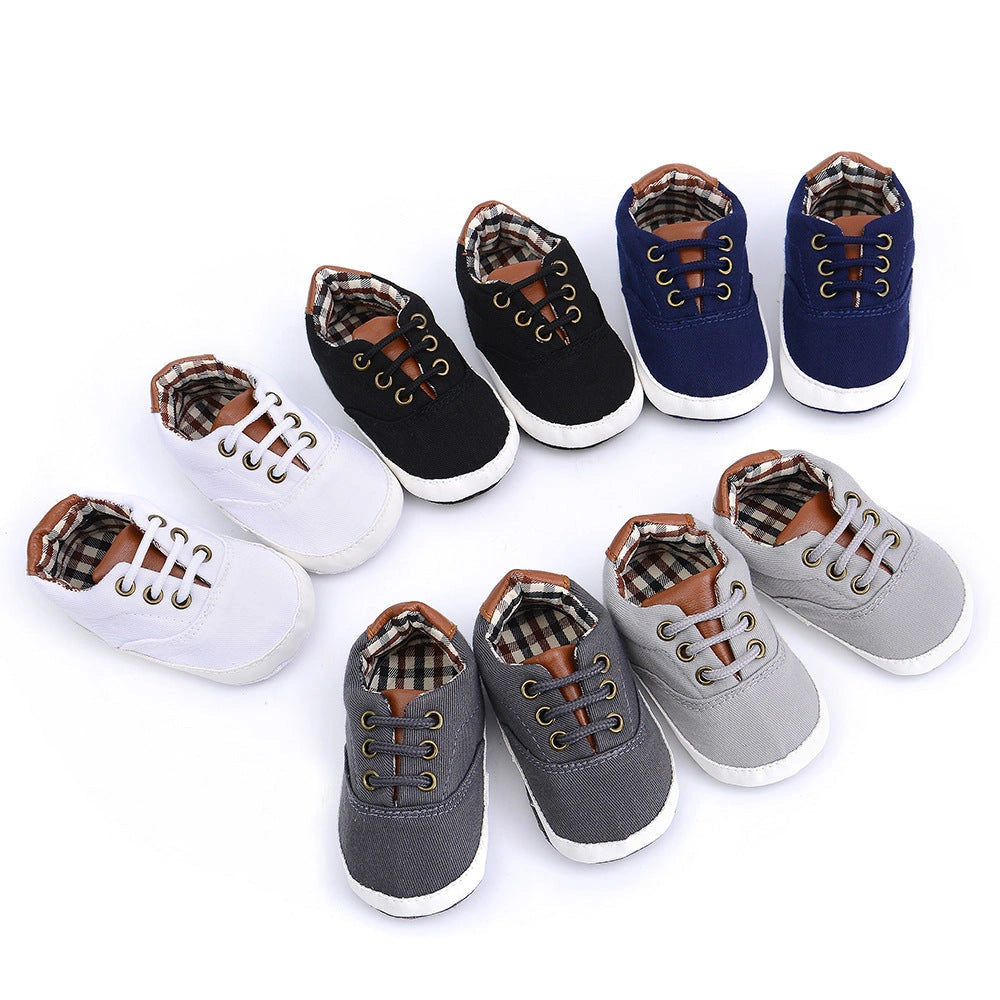 Solid colour casual lace soft bottom baby canvas shoes in multiple sizes