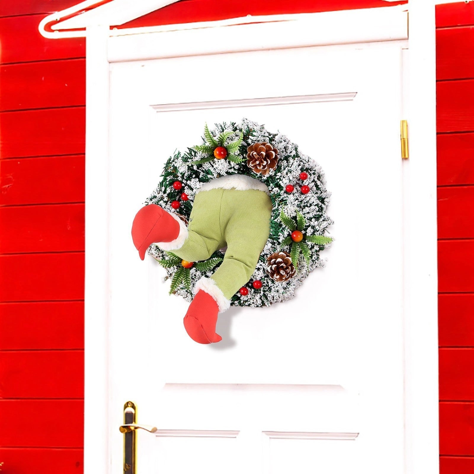 Christmas Thief Burlap Wreath with Santa Legs, Festive Door Decoration