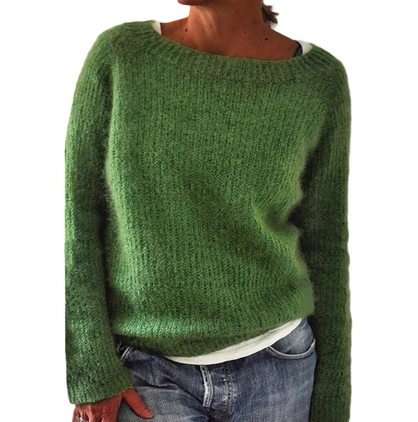 Casual fine wool knit sweater with conventional sleeves