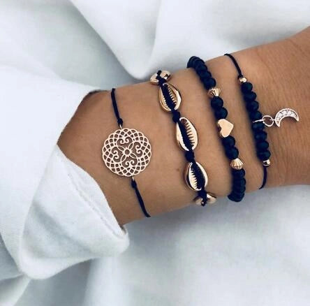 Bead Chain Bracelet Set with Star and Moon Design
