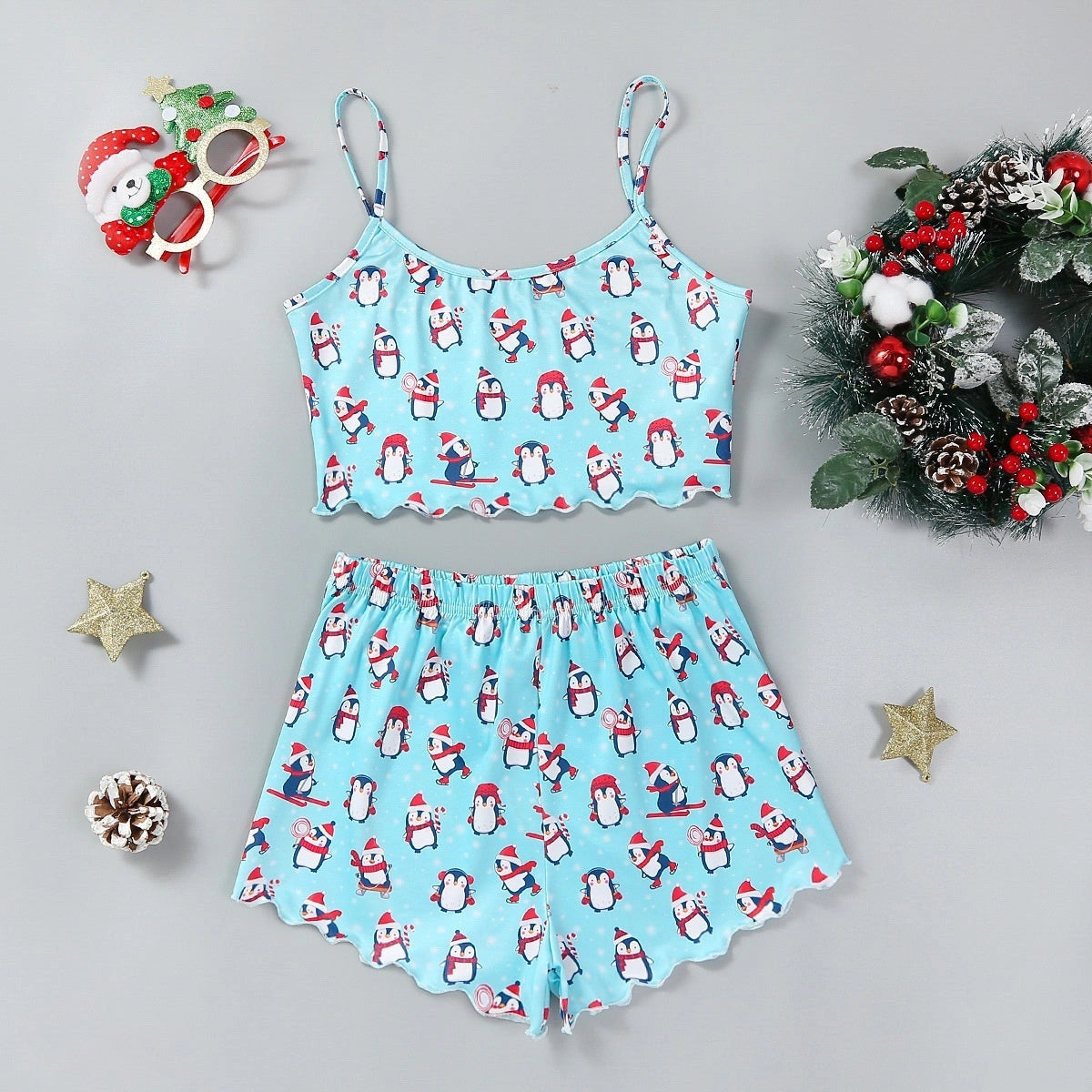 Christmas-themed thin milk silk pajamas set for women with European and American style