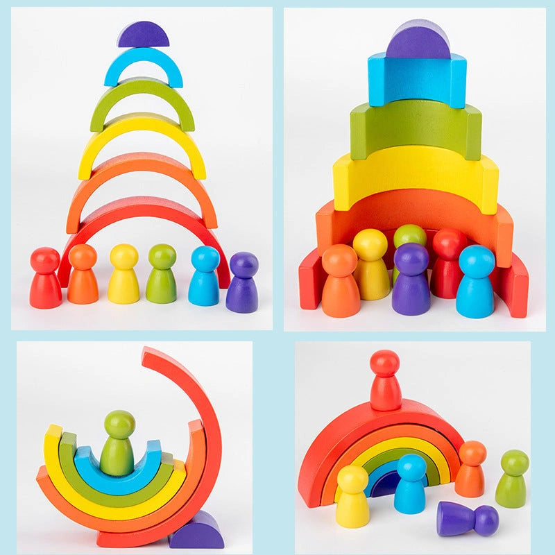 Eco-friendly wooden rainbow arched building blocks