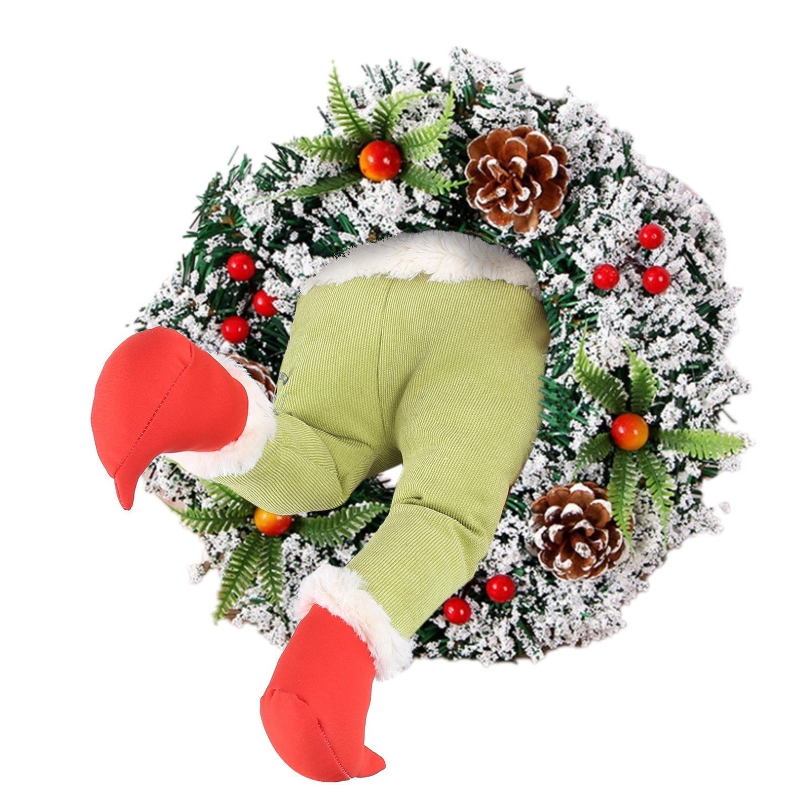 Christmas Thief Burlap Wreath with Santa Legs, Festive Door Decoration