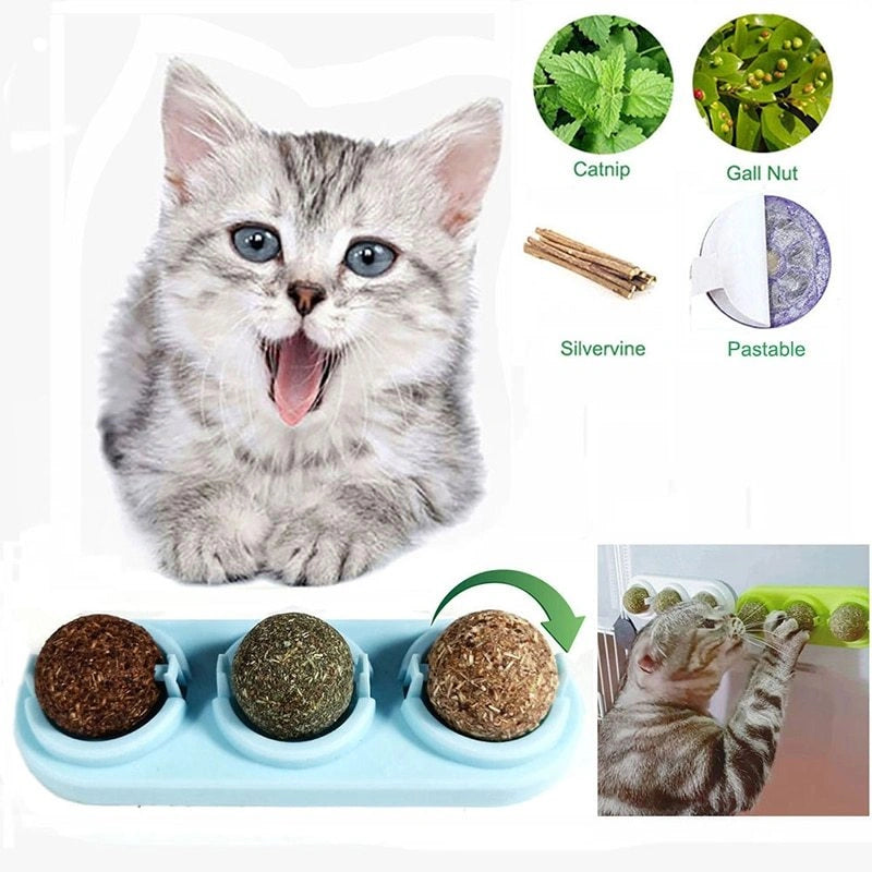 3pcs/lot Self-adhesive Rotated Catnip Lick Ball for Cats