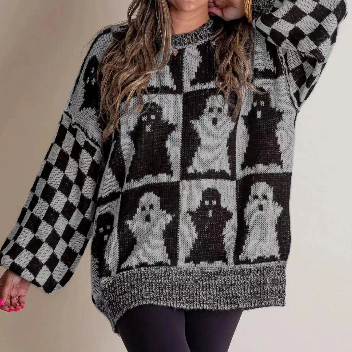 Halloween Cartoon Pumpkin Ghost Sweater in Spandex