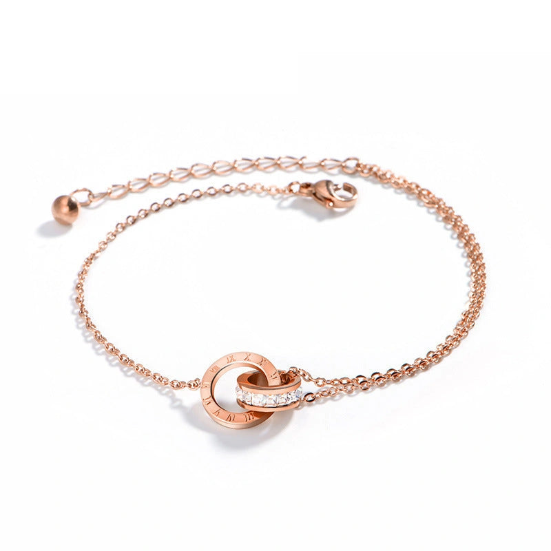 Rose gold titanium steel bracelet with zircon inlay
