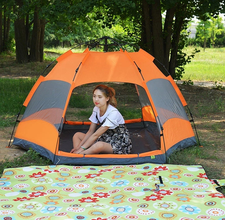 Automatic Hexagonal Tent for Multi-Person Outdoor Camping with Double-Layer Protection