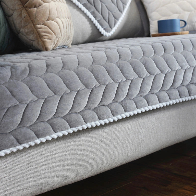 Thick Plush Quilted Sofa Cover with Anti-Slip Base